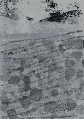 ''22 landschap 2', monoprint, buitenmaat 30 x 30 cm,  2019 Kaj Glasbergen